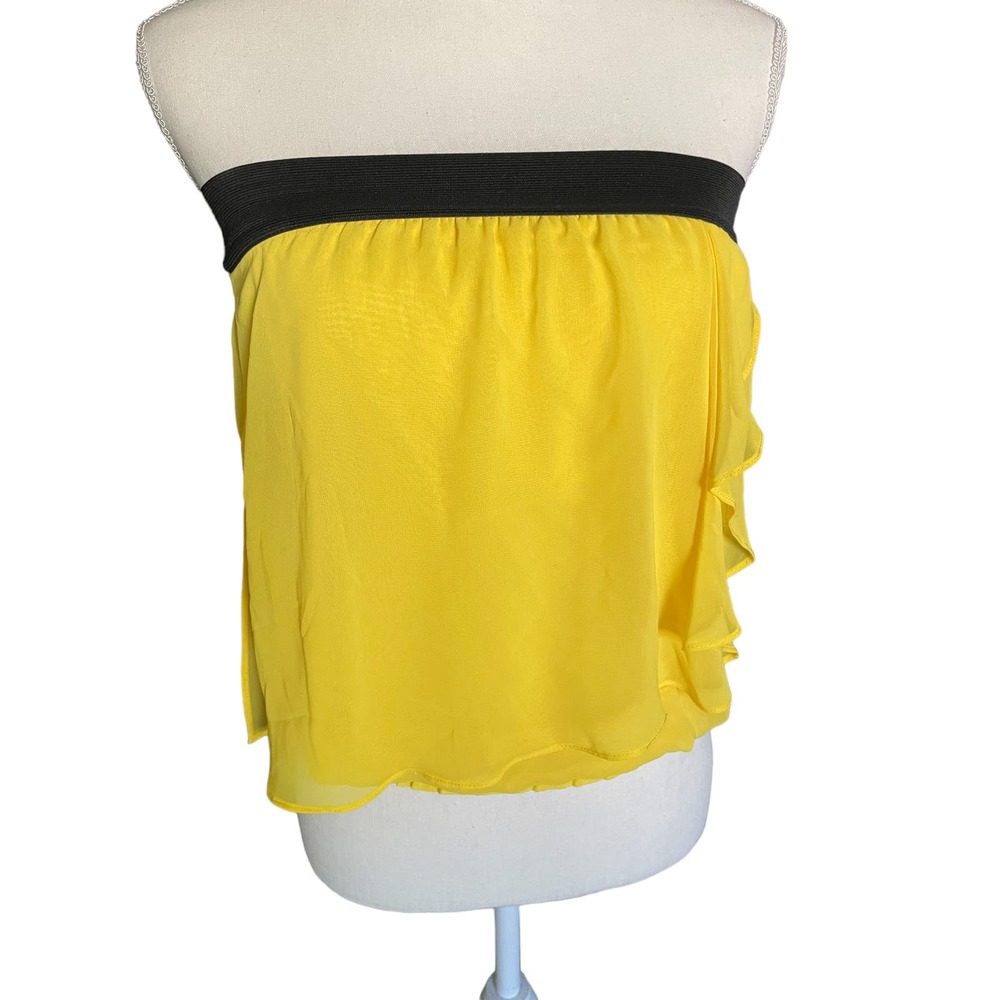 Cache Womens Layered Chiffon Strapless Top Elastic Waist Size XS Yellow/Black